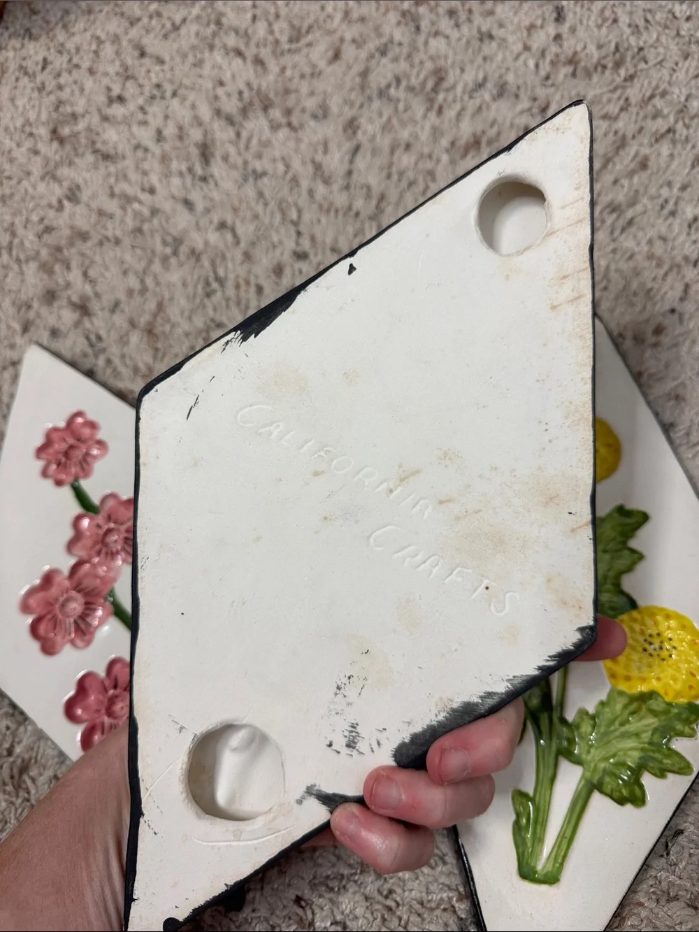 Vintage ceramic floral wall decor diamond set of 3